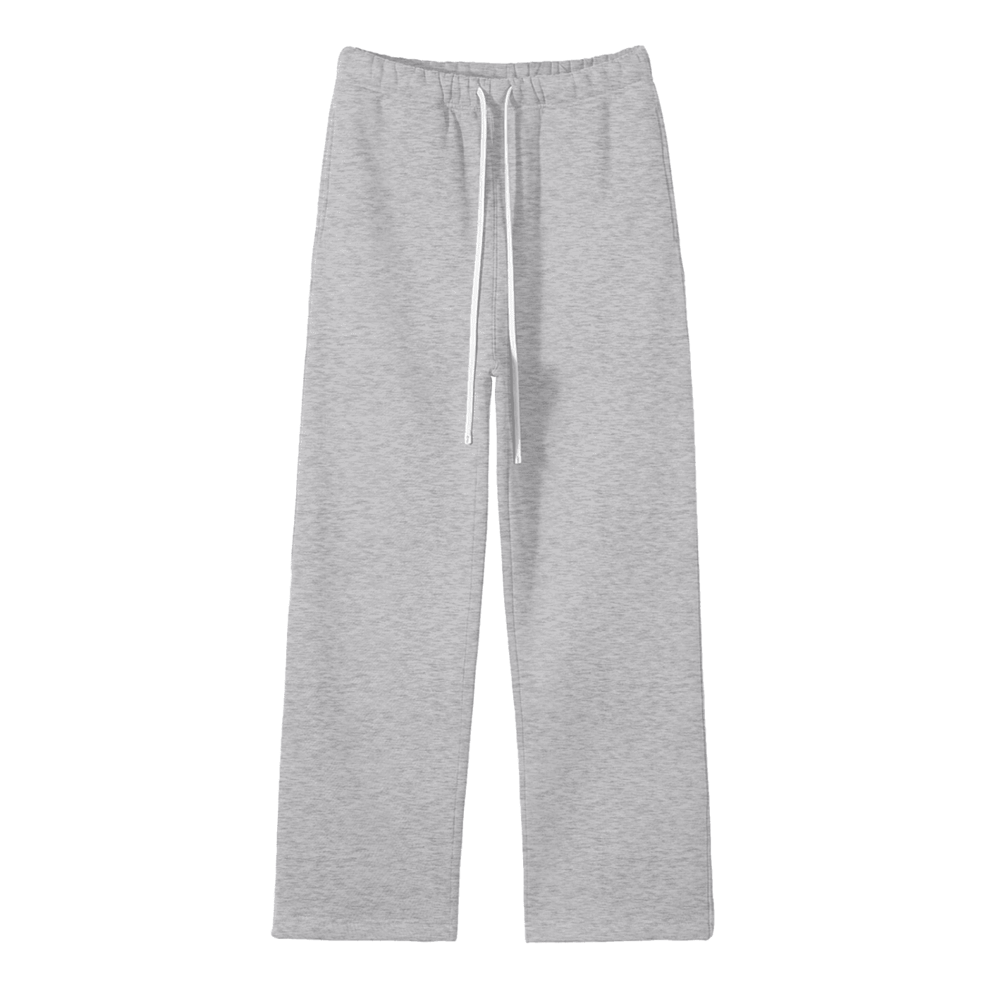 FETISHISTO unisex fleece straight leg pants in light gray with adjustable white drawstring waist