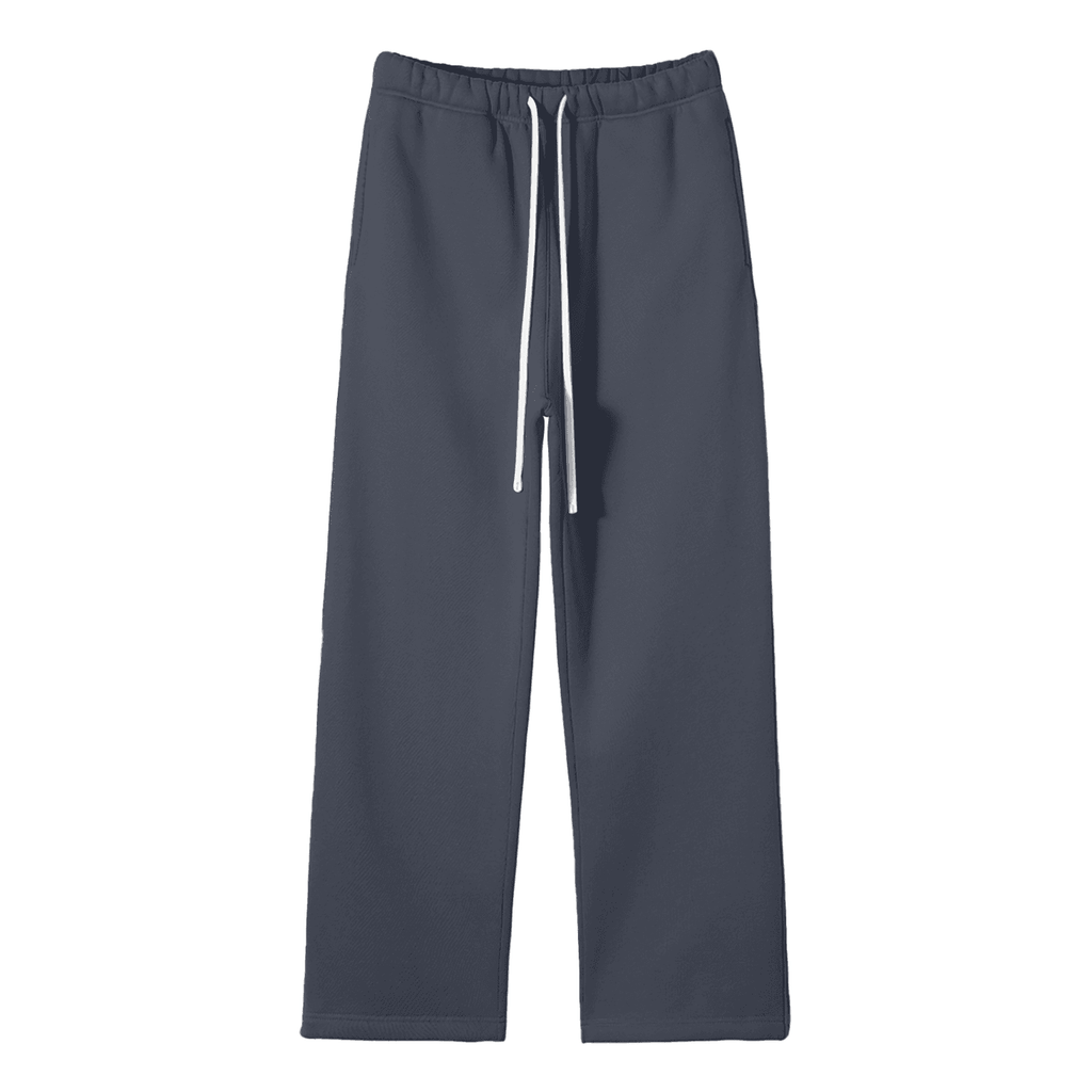 FETISHISTO unisex fleece straight leg pants in dark gray with elastic waistband and white drawstring