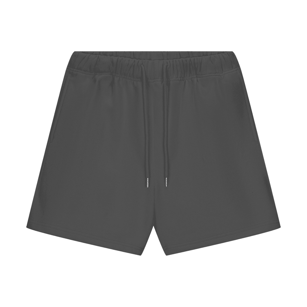 FETISHISTO unisex heavyweight fleece shorts in dark gray with elastic waistband and drawstring
