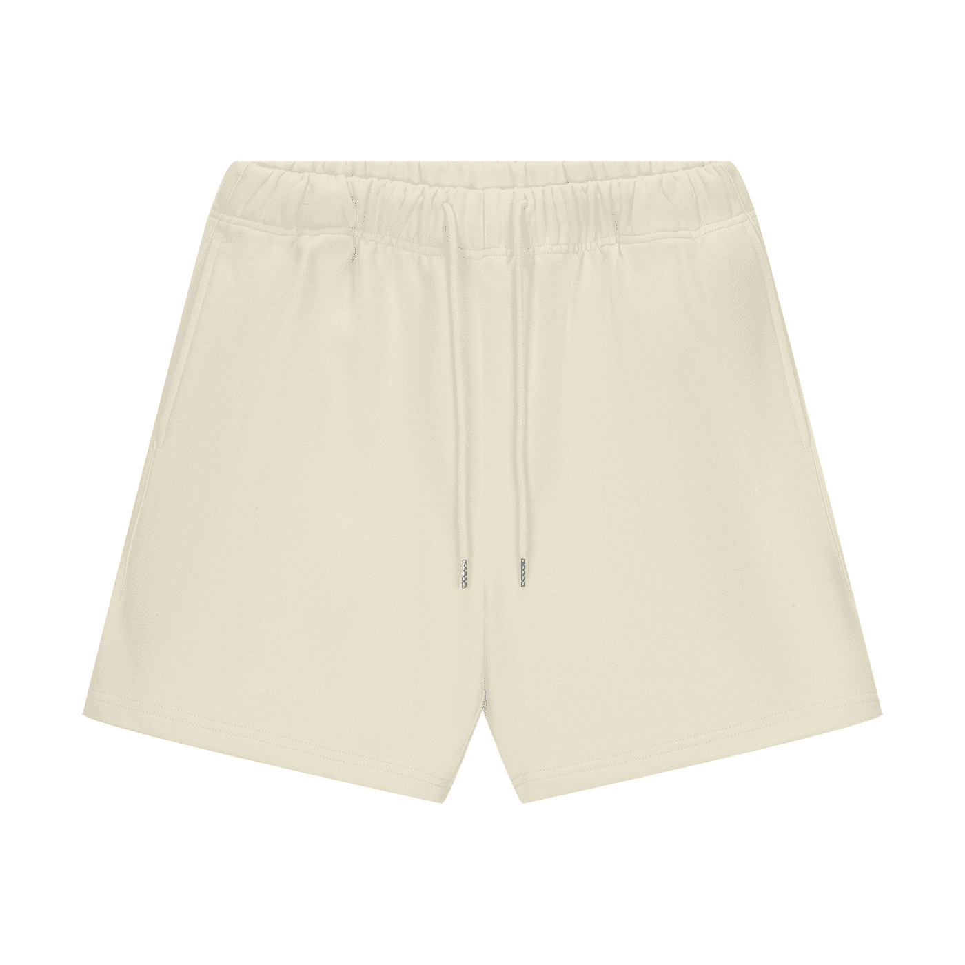 FETISHISTO beige unisex heavyweight fleece shorts with elastic waistband and drawstring