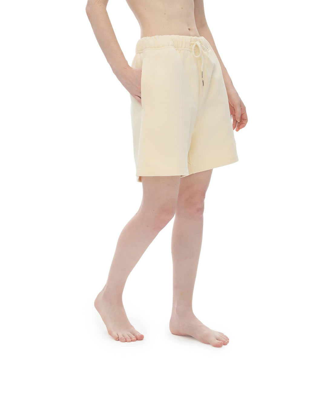 FETISHISTO unisex heavyweight fleece shorts in cream color with drawstring waist and side pockets