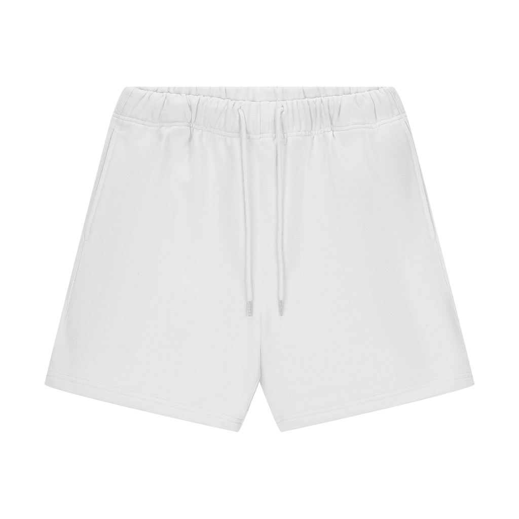 FETISHISTO white unisex heavyweight fleece shorts with elastic waistband and drawstring