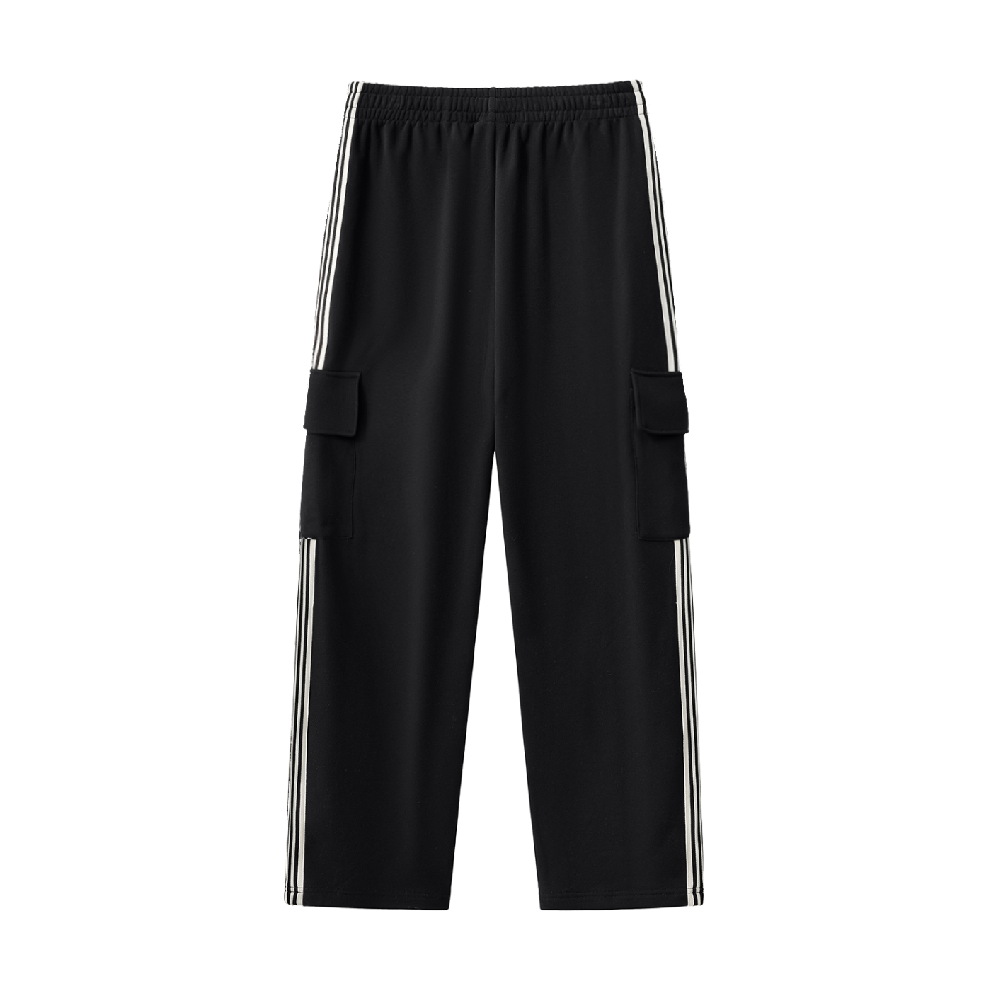 Black fetish side stripe pants with white side stripes and cargo pockets by FETISHISTO