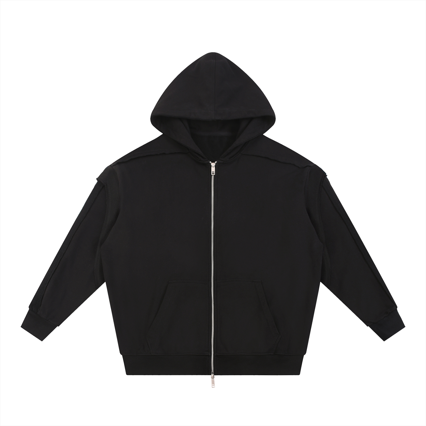 ODMPOD black fetish style zip hoodie with front zipper and hood
