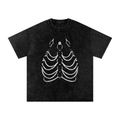 FETISHISTO black snow washed oversized t-shirt with skeleton chain print on front