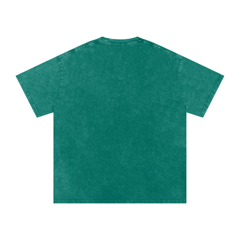 FETISHISTO snow washed oversized t-shirt in teal color shown from the back with a relaxed fit