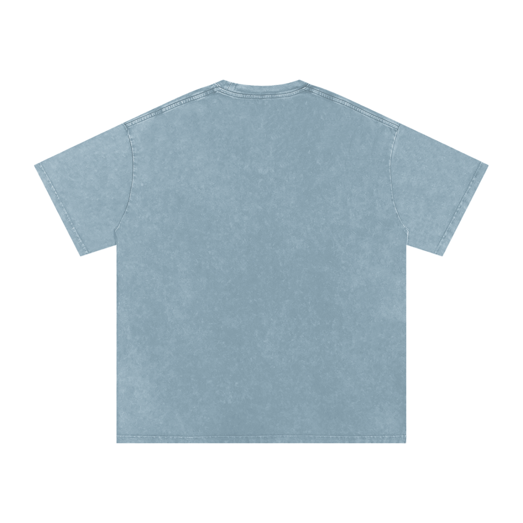 FETISHISTO snow washed oversized t-shirt in faded blue shown from back