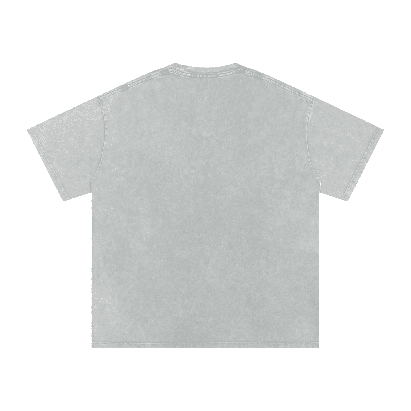 Back view of FETISHISTO snow washed oversized t-shirt in light gray with short sleeves and relaxed fit
