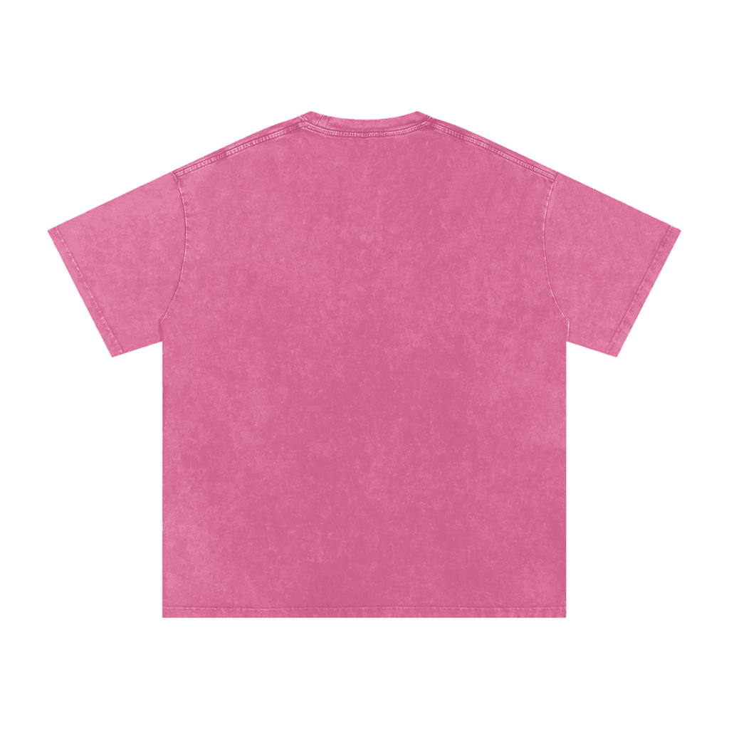 Back view of pink snow washed oversized t-shirt by FETISHISTO with a relaxed fit and short sleeves