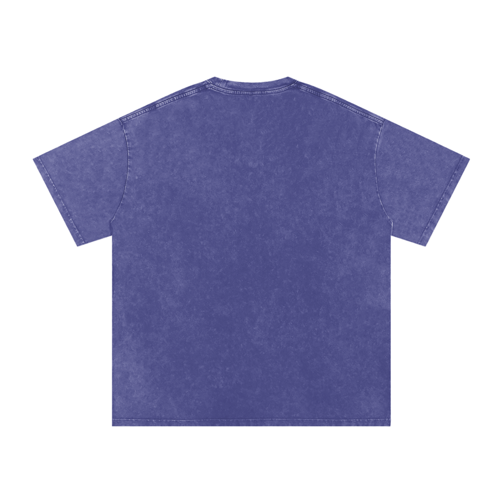 FETISHISTO purple snow washed oversized t-shirt shown from the back with short sleeves and relaxed fit