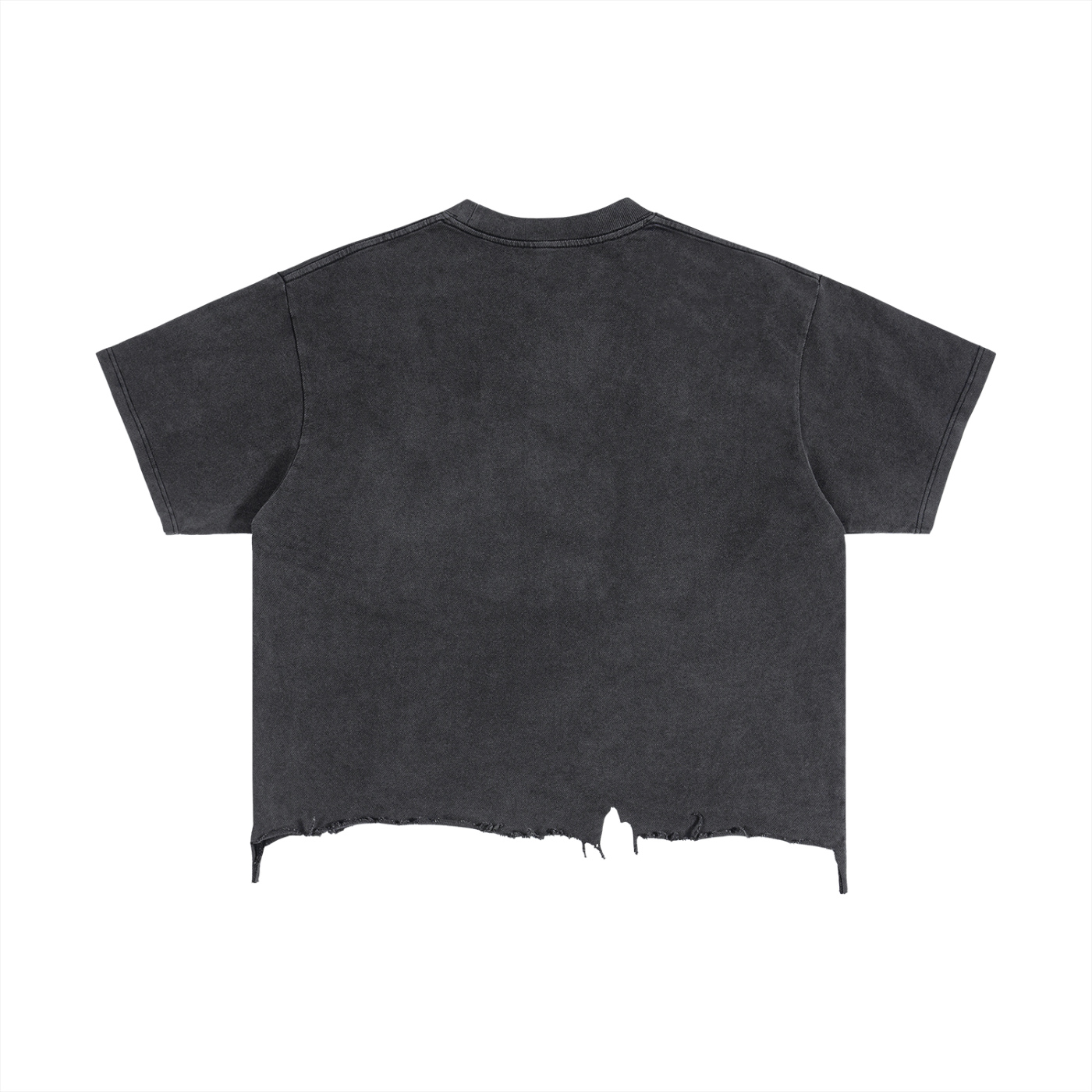 FETISHISTO vintage wash boxy t-shirt in black with distressed hem and short sleeves