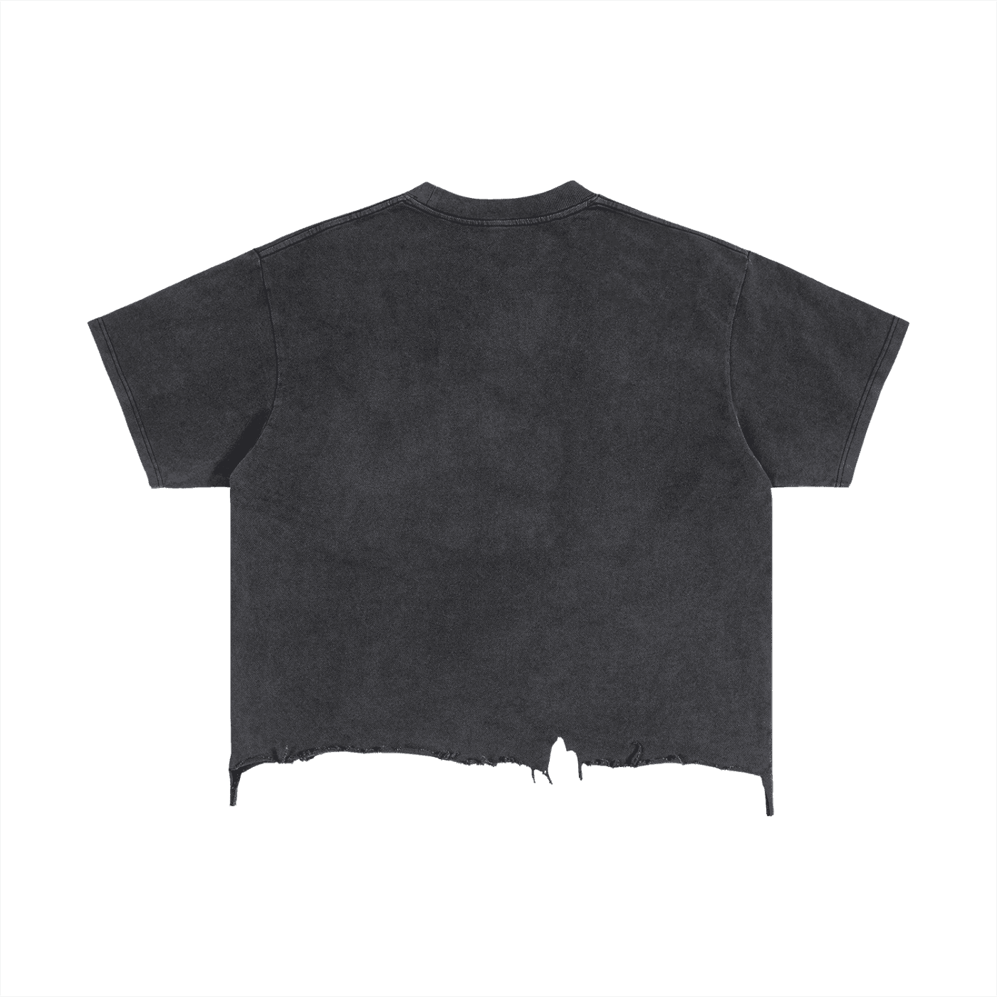 FETISHISTO black vintage wash distressed t-shirt with short sleeves and frayed hem back view