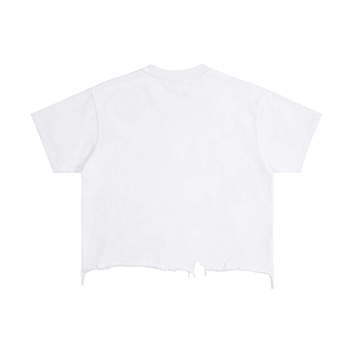FETISHISTO white vintage wash distressed t-shirt with short sleeves and frayed hem back view
