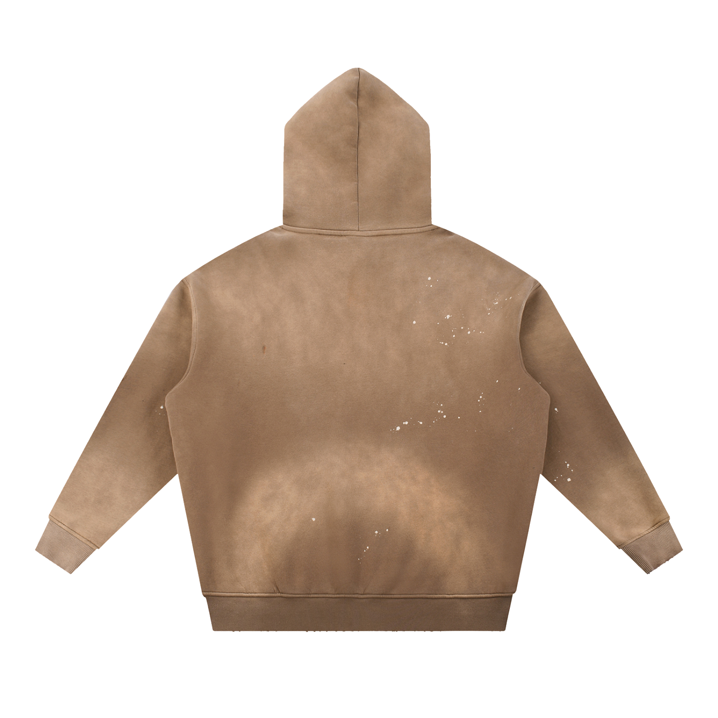 ODMPOD vintage washed fleece hoodie in brown with distressed detailing and hooded back view