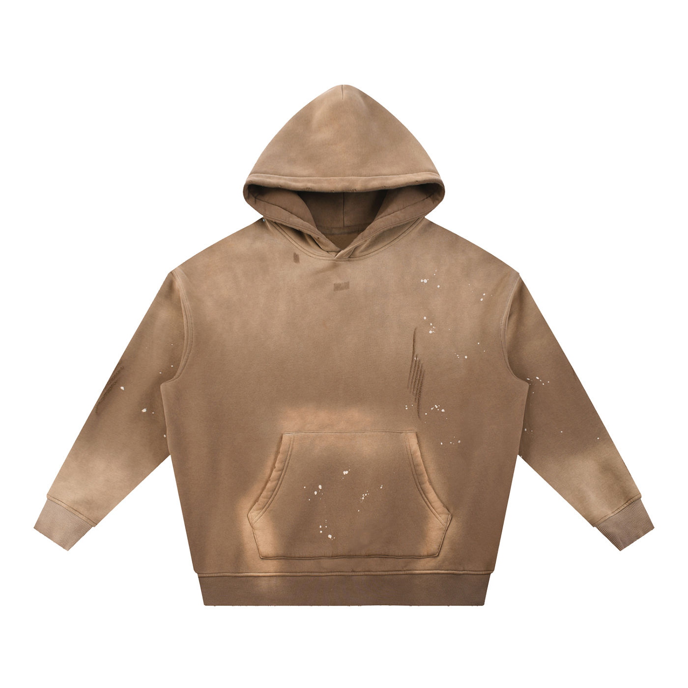 ODMPOD vintage washed fleece hoodie in brown with distressed detailing and front pocket