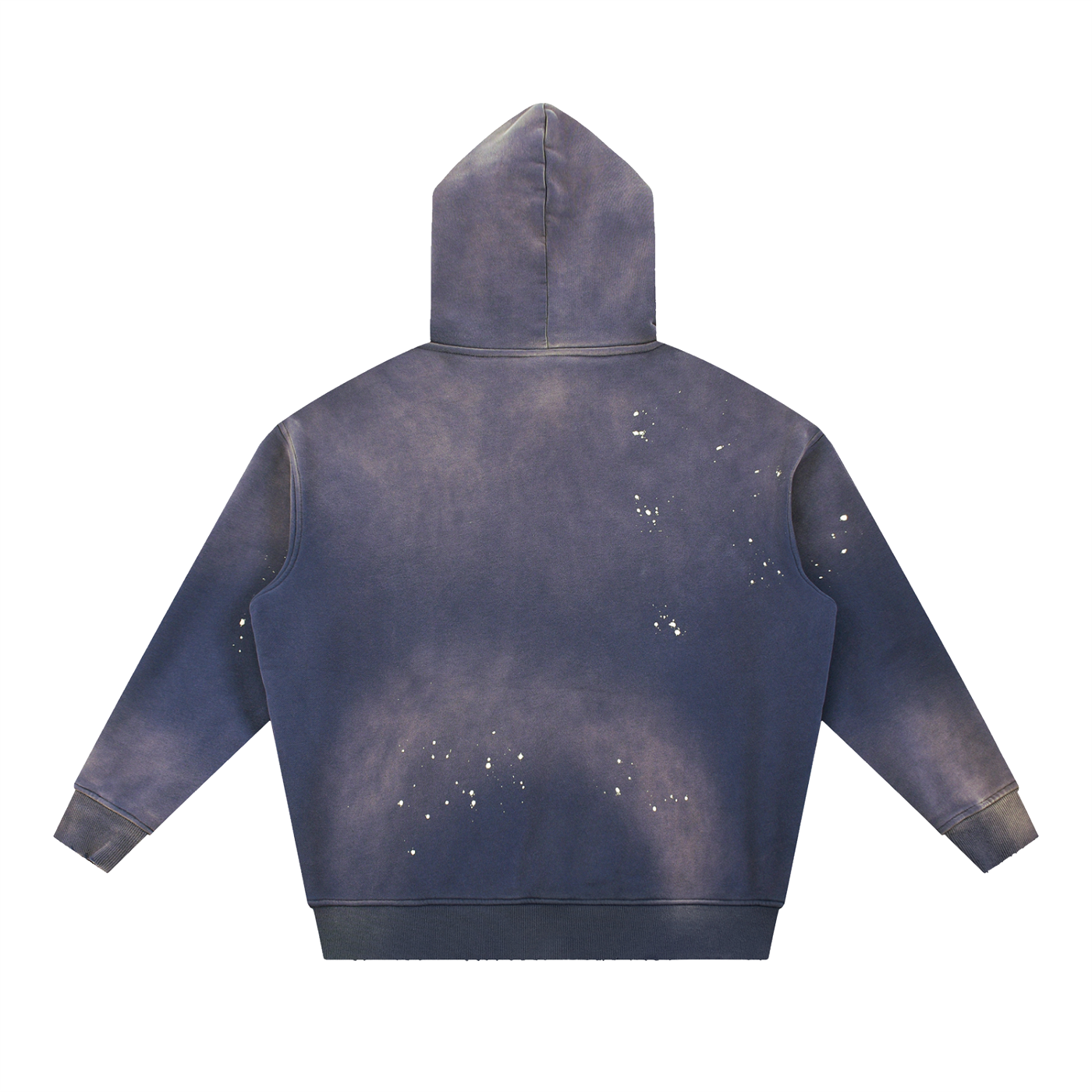 ODMPOD vintage washed fleece hoodie in faded navy blue with paint splatter design on back