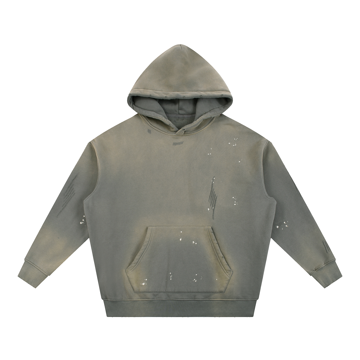 ODMPOD vintage washed fleece hoodie in faded olive with distress details and front pocket