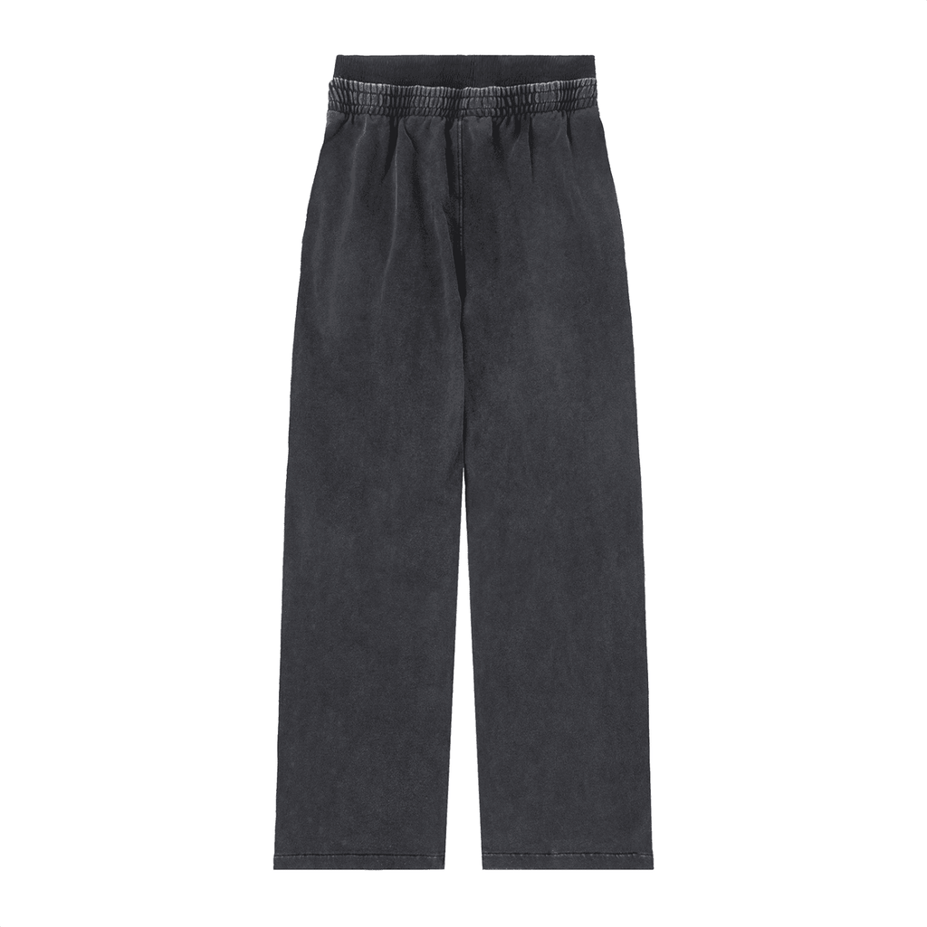 FETISHISTO black vintage washed waist pants with elastic waistband and straight leg design