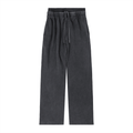 FETISHISTO vintage washed waist pants in dark gray with elastic drawstring waistband and relaxed fit