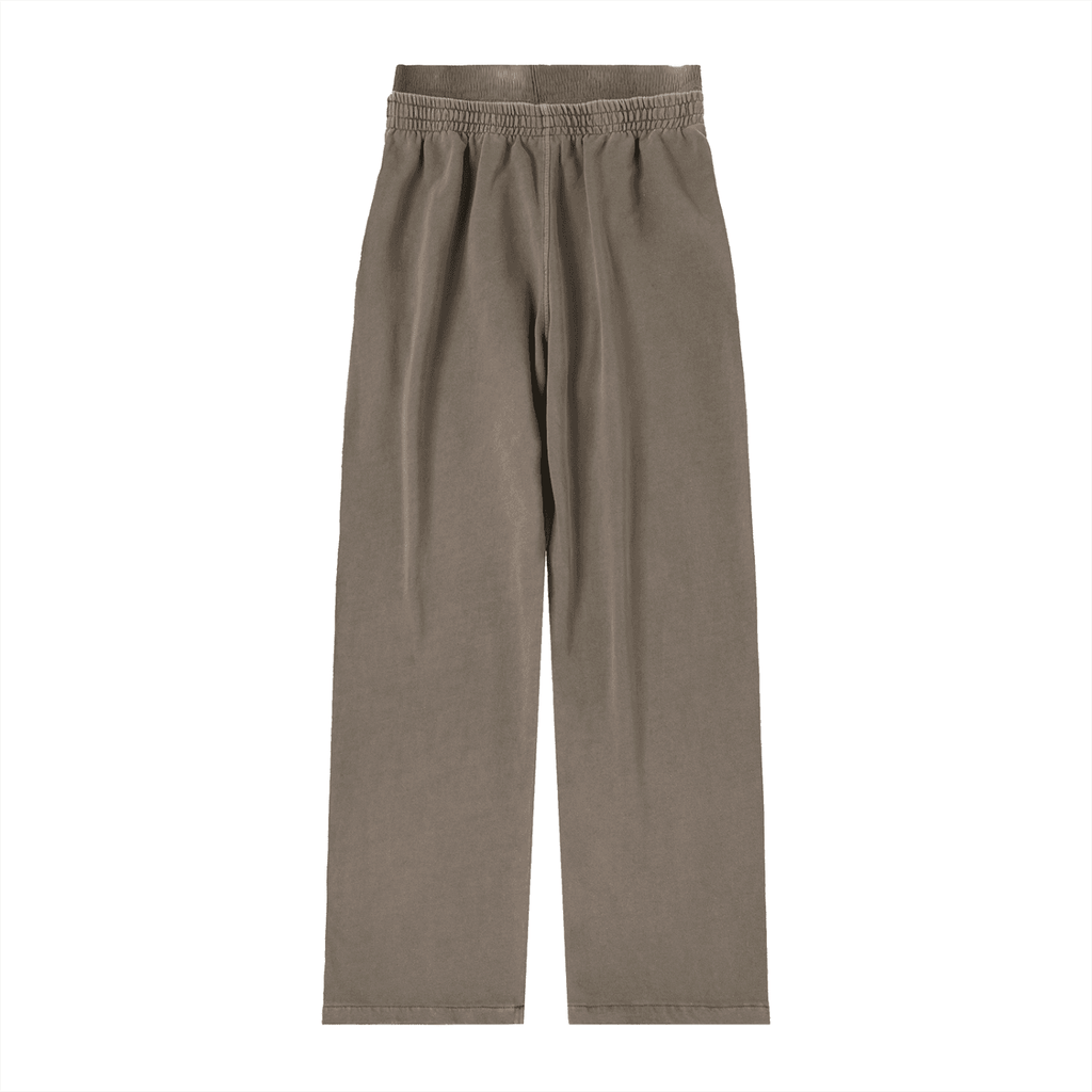 FETISHISTO vintage washed waist pants in muted brown with elastic waistband and relaxed fit