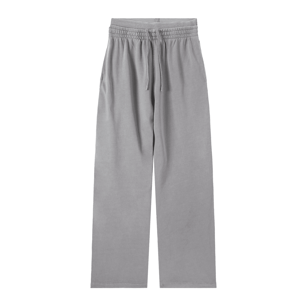 FETISHISTO vintage washed waist pants in gray with elastic waistband and drawstring closure