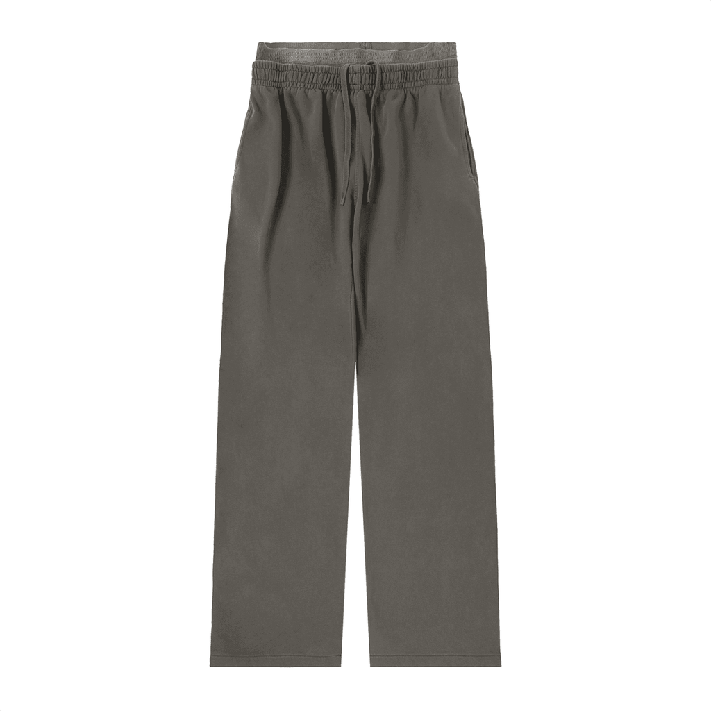 FETISHISTO vintage washed waist pants in gray with elastic drawstring waistband and relaxed fit