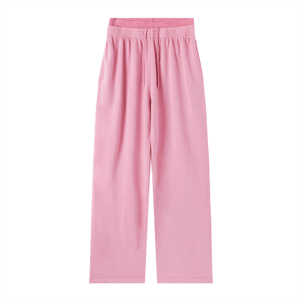 FETISHISTO pink vintage washed waist pants with elastic drawstring waistband and relaxed fit