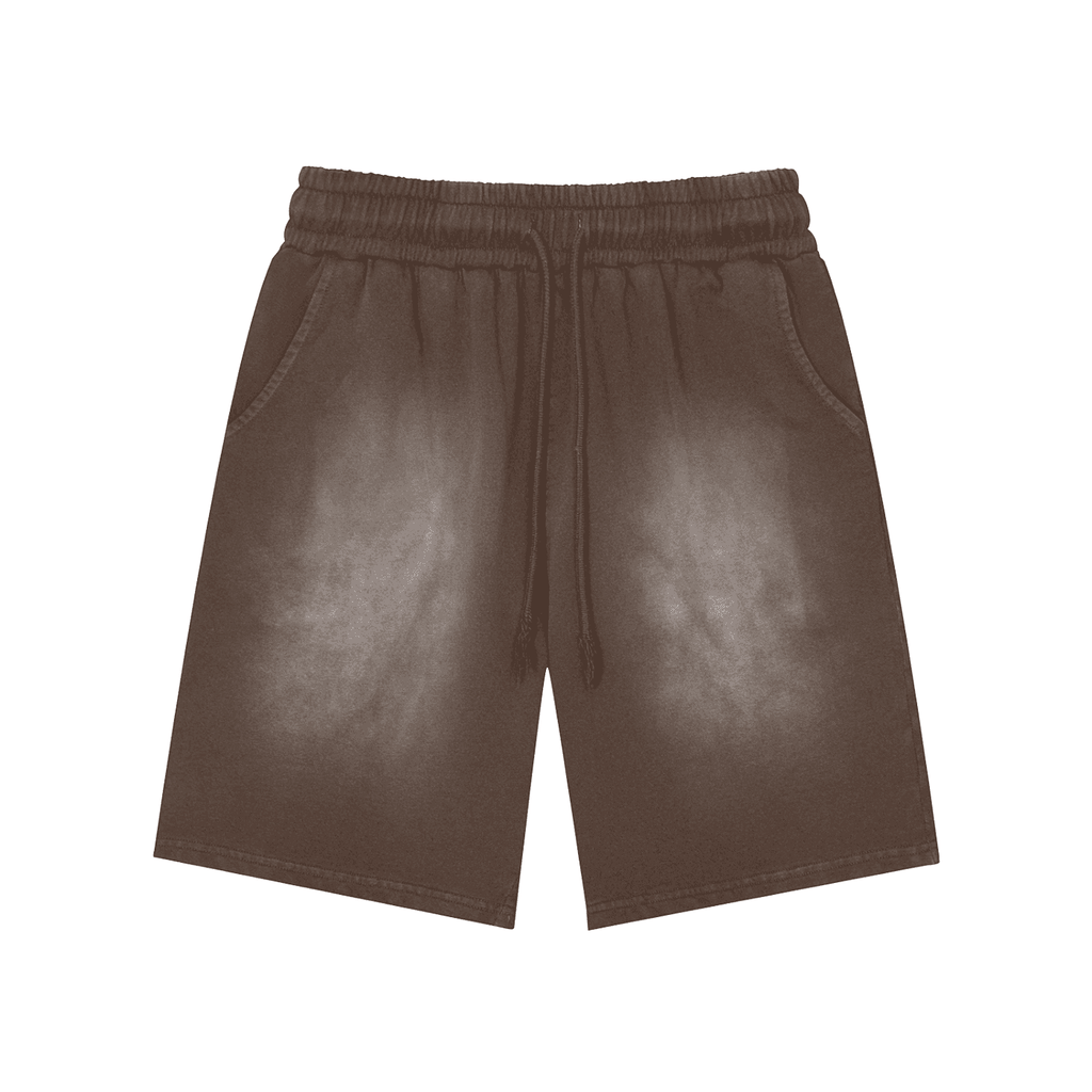 FETISHISTO washed black shorts for men with elastic waistband and drawstring front pockets