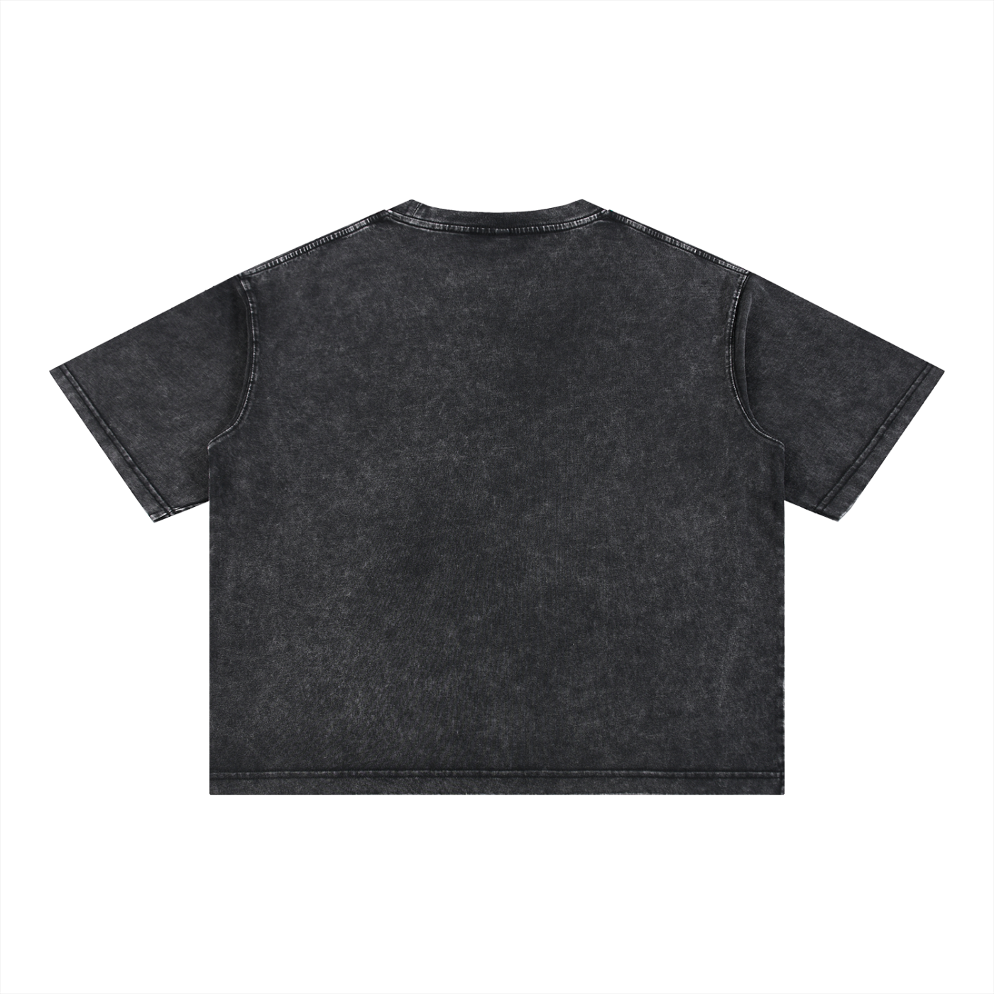 FETISHISTO black mineral wash boxy t-shirt showing back view with short sleeves