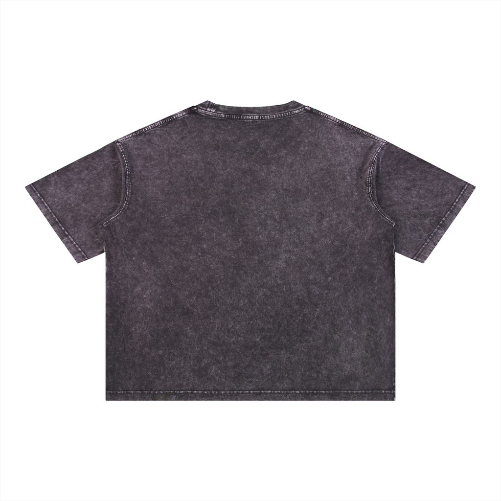 FETISHISTO black mineral wash boxy t-shirt with short sleeves and relaxed fit back view