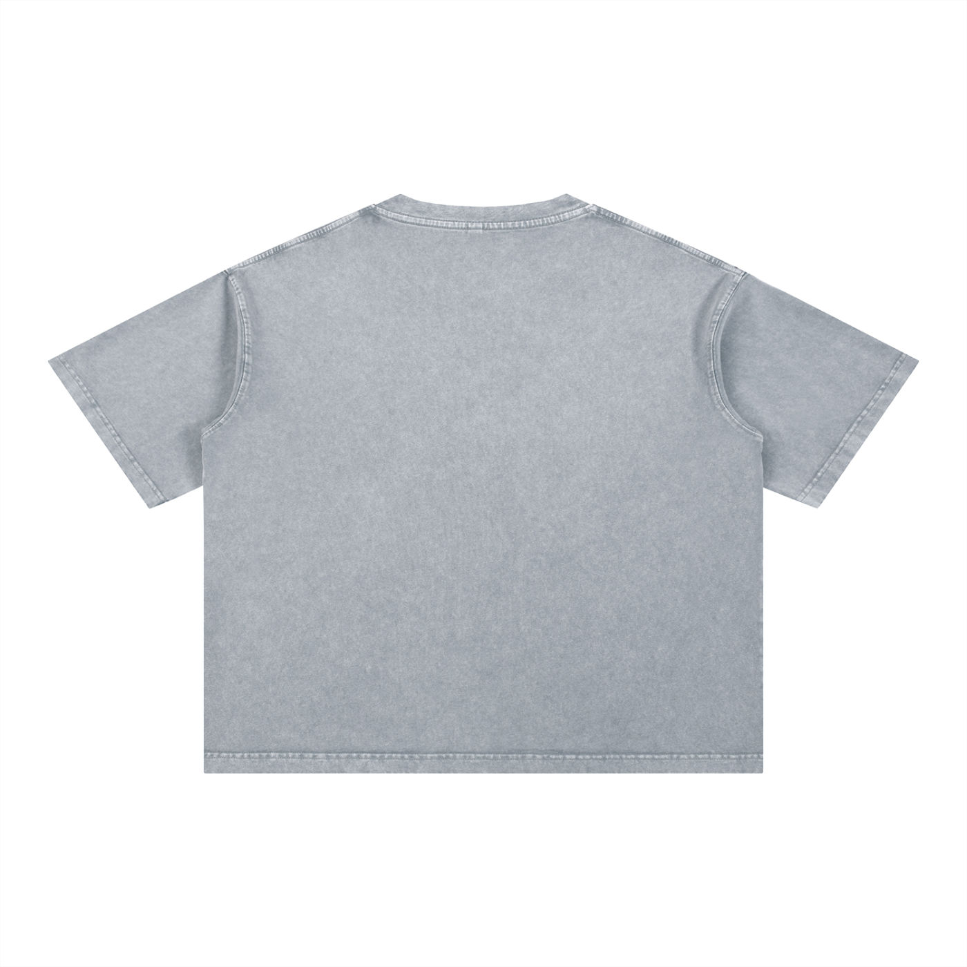 Back view of gray mineral wash boxy t-shirt by FETISHISTO with short sleeves and relaxed fit
