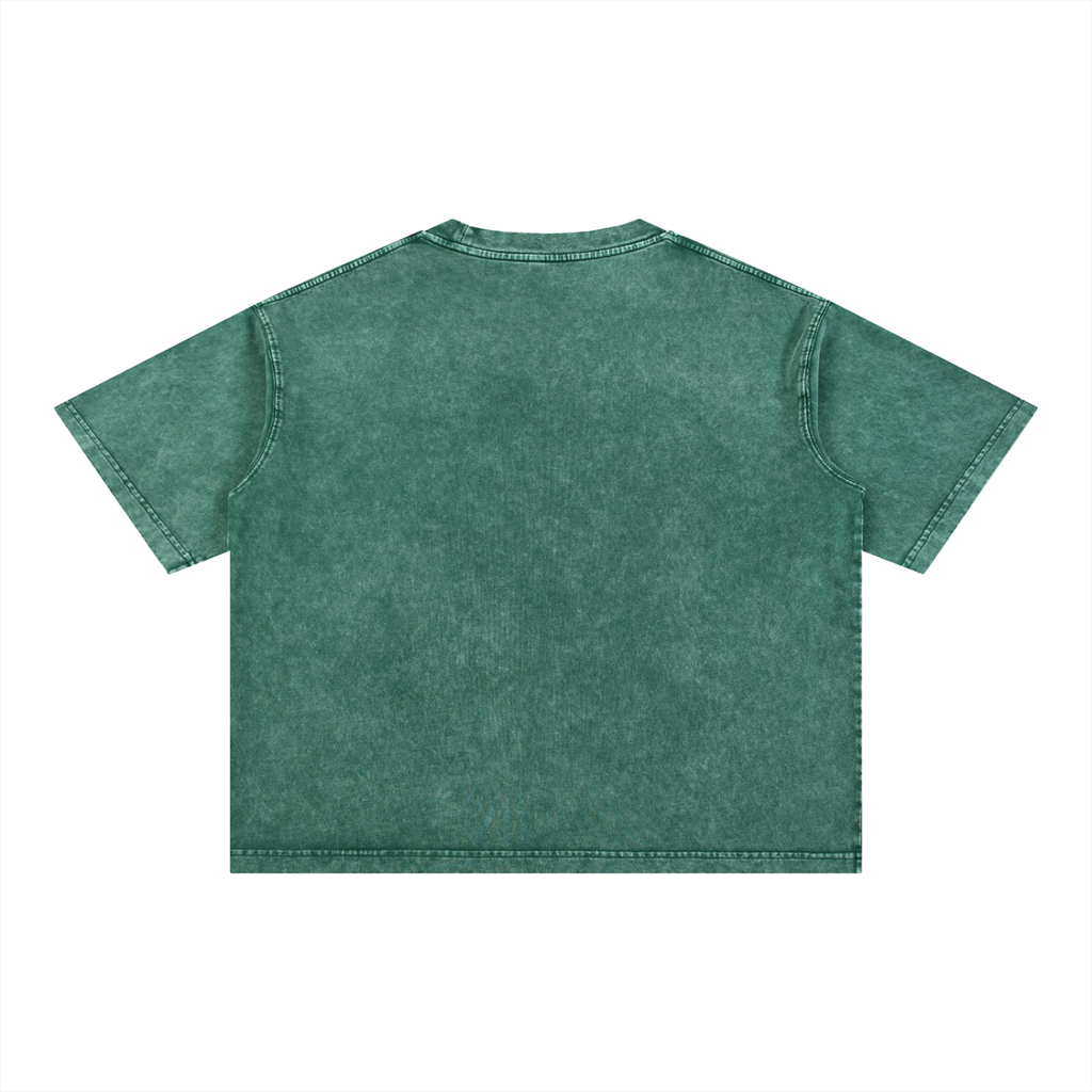 FETISHISTO green mineral wash boxy t-shirt shown from the back with short sleeves and relaxed fit