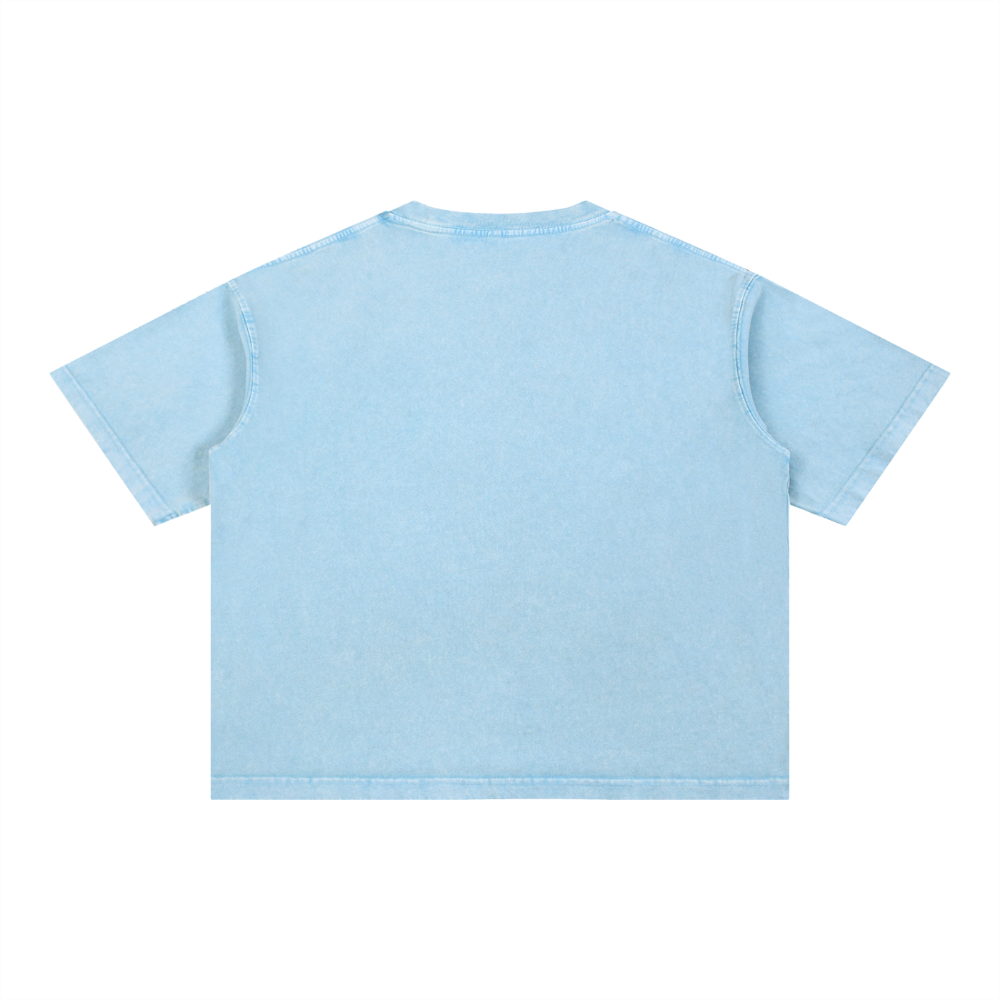 FETISHISTO light blue mineral wash boxy t-shirt with short sleeves and crew neckline back view