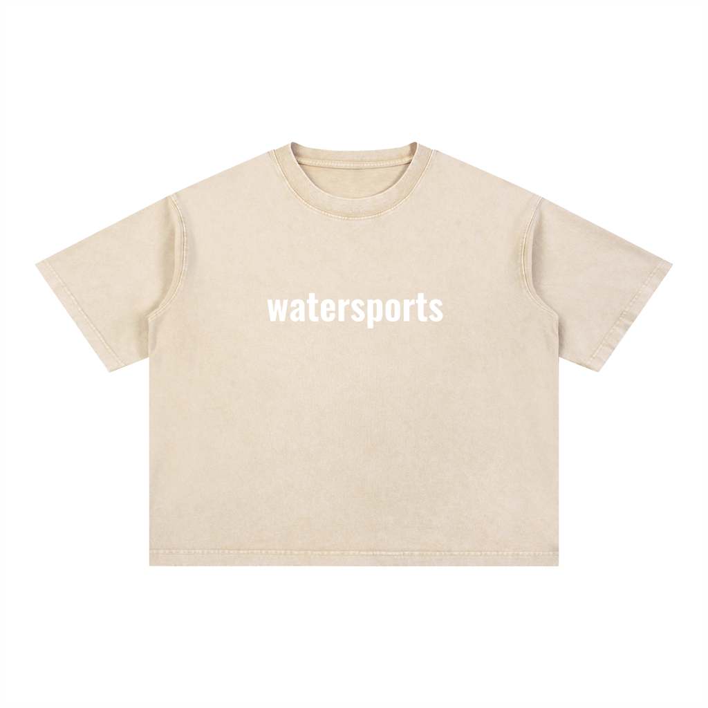FETISHISTO beige mineral wash boxy t-shirt with watersports print on front