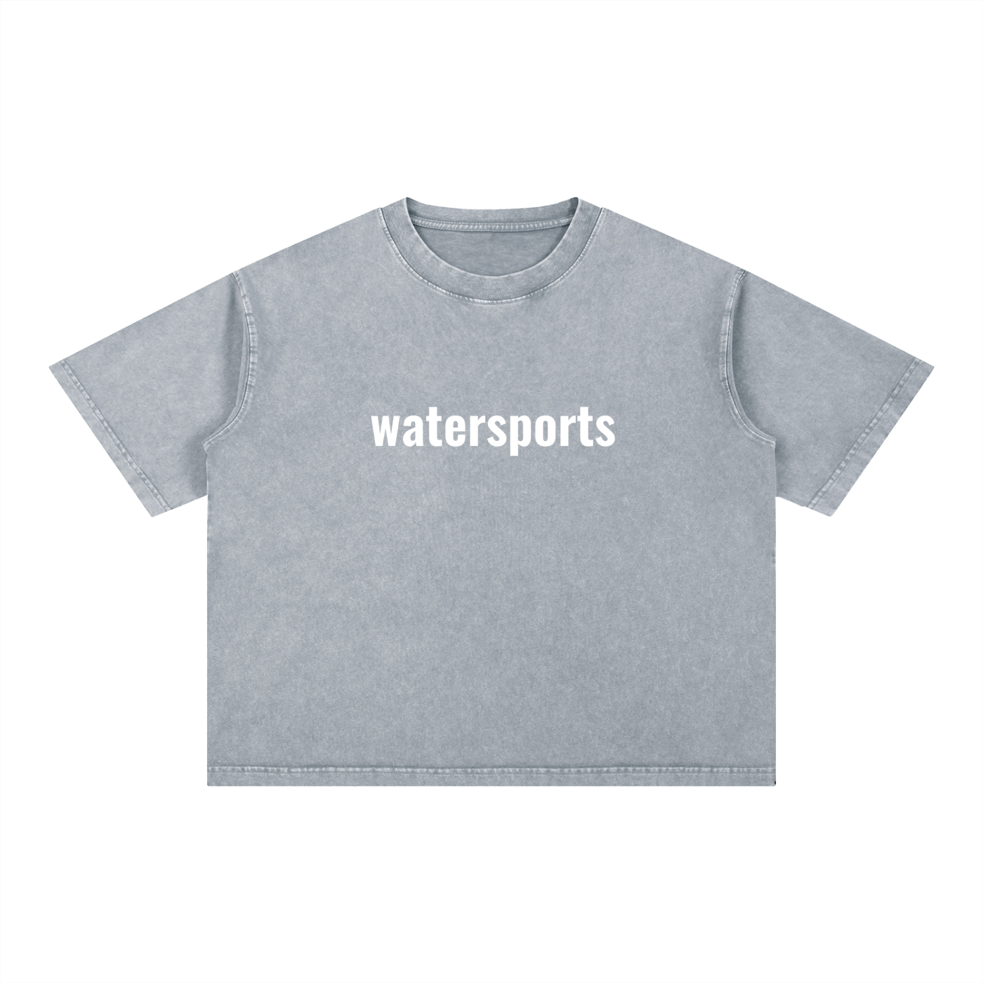 FETISHISTO mineral wash boxy t-shirt in faded gray with watersports print on front