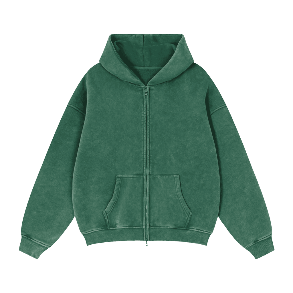 Green zip through boxy fleece hoodie with front pockets and hood by FETISHISTO