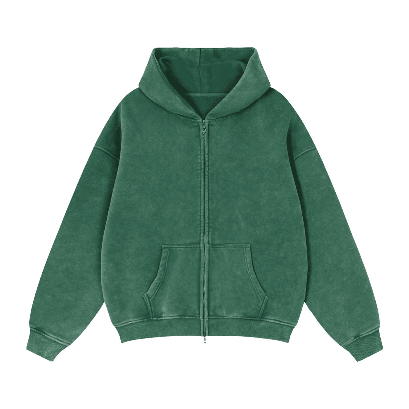 Green zip through boxy fleece hoodie with front pockets and hood by FETISHISTO