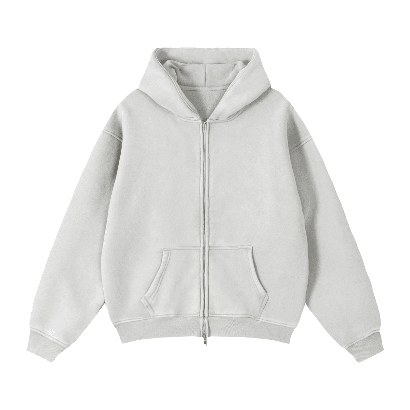 Light gray zip through boxy fleece hoodie with front pockets and hood by FETISHISTO